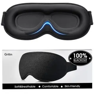 Gritin 3D Schlafmaske mit verstellbarem Gummiband, Lichtblockierend, bequem & ergonomisch, inklusive 2 Ohrstöpsel für Seitenschläfer
