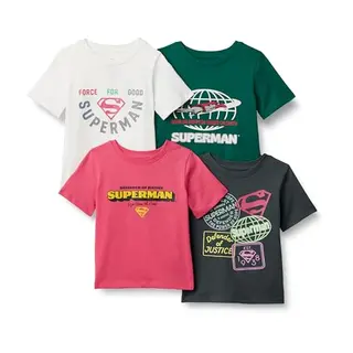 Amazon Essentials Disney | Marvel | Star Wars Jungen Kurzarm-T-Shirts 4er Pack aus Baumwolljersey, Superman Justice, 3 Jahre