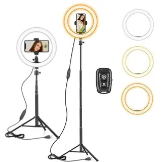 10 Zoll LED Ringlicht mit Stativ und Handyhalter - Dimmbare Ringleuchte für YouTube, Selfies und Live-Streams