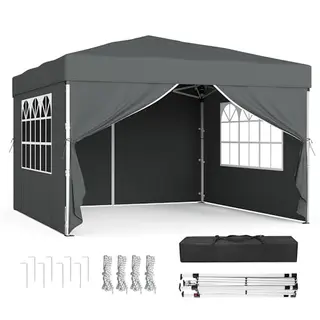 SONGMICS Pavillon 3x3 m mit Seitenwänden, Gartenzelt, Partyzelt, Sonnenschutz, tragbar, dunkelgrau