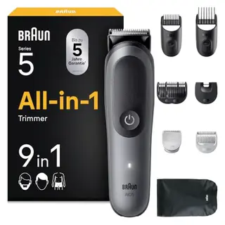 Braun Multigroom Series 5 9-in-1 Trimmer-Set, grau – für Bart, Kopf & Körper, 14 Längen, 120 Min. Akku, wasserdicht
