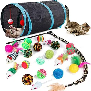 Speedy Panther 21 Stück Katzenspielzeug Set mit Katzenmäusen, Federspielzeug & Katzentunnel