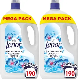 Lenor Weichspüler Aprilfrisch 190 Waschladungen 24H Frisch Geduscht (Packung mit 2)