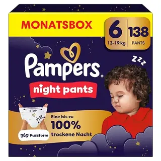 Pampers Night Pants Größe 6, 138 Windeln für zusätzlichen Schutz über Nacht