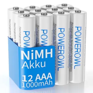 POWEROWL Micro AAA Akku 1,2V NI-MH 12er-Pack – Wiederaufladbare AAA Batterie