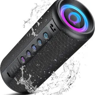 dotn Bluetooth Lautsprecher mit RGB Licht, IPX7 wasserdicht, Tragbar, Freisprechfunktion, Kraftvoller Sound für Outdoor, Garten & Reisen