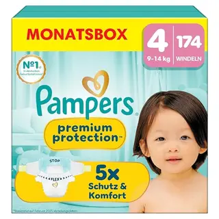 Pampers Premium Protection Größe 4, 174 Windeln, optimaler Haut- und Auslaufschutz für 9kg-14kg