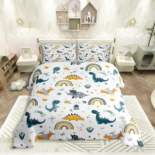 Homewish Dino Kinder Bettwäsche 135x200cm, Dinosaurier, Tiere & Muster, Bettbezug-Set mit 1 Kissenbezug