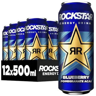 Rockstar Energy Drink Blueberry, koffeinhaltiges Erfrischungsgetränk, 12x500ml