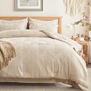 Luofanfei Boho Bettwäsche Set 220x240cm Beige mit Kissenbezügen 80x80cm und Reißverschluss