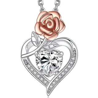 MomentWish Rose Herz Halskette mit 1 Karat Moissanite, liebevolle Blume, Sterling Silber, Geschenk zum Geburtstag oder Jubiläum