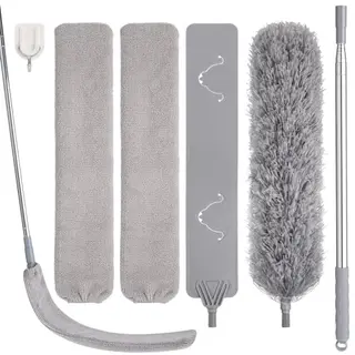 Teleskop-Staubwedel mit waschbarem Mikrofaser, inkl. 2 biegbare Eckbesen für die Möbelreinigung