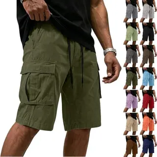 Herren Sommer Arbeitshose Bermuda Shorts, lässige Baumwoll-Shorts mit Gummibund, Kordelzug, kurz und bequem für Freizeit & Outdoor