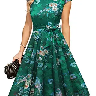 DRESSTELLS Cocktailkleid Damen 1950er Knielang Rockabilly Hochzeitskleid Abendkleid Schwarz mit Blumen 2XL