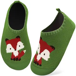 Kyopp Hausschuhe für Kinder, Atmungsaktive Pantoffeln, Rutschfest, Unisex, Fuchs Grün (34/35 EU)
