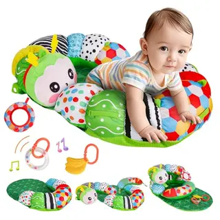SAIMAND Baby Spielzeug 0-6 Monate, 3-in-1 Raupe Spielkissen für Bauchlage, Rassel, Beißring und Spiegel, ideales Geschenk