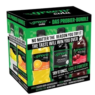 Green Limited Edition Probierpaket – 6x500ml PET – Zuckerfrei, Ohne Aspartam – Cola, Orange, Sour Cherry, Passion Fruit, Lemon, Lemon Lime