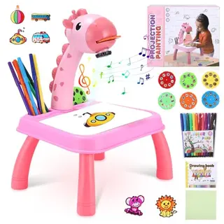Zeichenprojektor Für Kinder mit 48 Mustern, Musik, Skizzenbuch & Farben, rosa