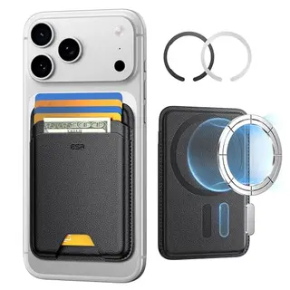 ESR MagSafe Wallet für iPhone und ausgewählte Samsung Geräte, 5 Karten Halter, RFID Schutz, veganes Leder, Schwarz