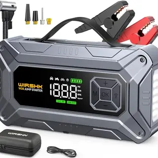 WIRSHK Batterie Booster 8000A mit 160PSI Pumpe, Starthilfe für Benzin- & Dieselautos, Display & Notleuchte