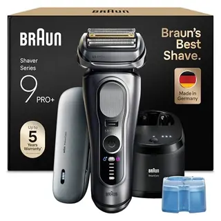 Braun Series 9 PRO+ Elektrorasierer für Herren, Wasserfest, 60 Min. Akku, Inkl. Ladeetui und Barttrimmer