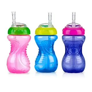 Nuby No-Spill Schnabelbecher mit Strohhalm | Rosa | 300 ml | 3er-Pack