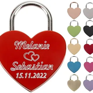 Liebesschloss mit Gravur & Schlüssel – personalisiertes Herzschloss für Paare – Geschenk für Sie & Ihn – Rot
