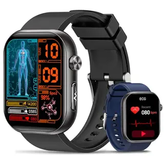 Smartwatch Herren mit EKG, HRV, Gesundheitscheck, Blutdruck, Schwarz