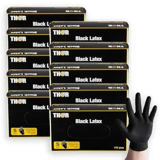 ABENA THOR Latexhandschuhe Schwarz (S) – 1000 Stück – Einweghandschuhe für Putzen, Grillen & Werkstatt