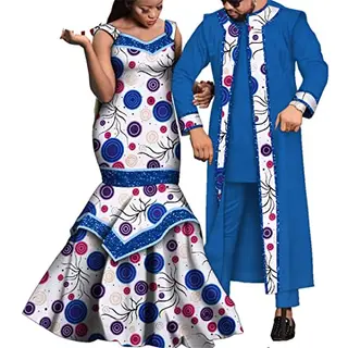 Afrikanische Paar-Kleidung Blumendruck Maxi-Kleid und Dashiki Robe für Damen und Herren