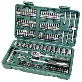 Brüder Mannesmann Steckschlüssel- und Bitsatz, 130-teilig, Werkzeugkoffer mit Ratsche, Schraubendreher, Sechskantschlüssel, Stecknüssen & 100 Bits aus Chrom-Vanadium-Stahl