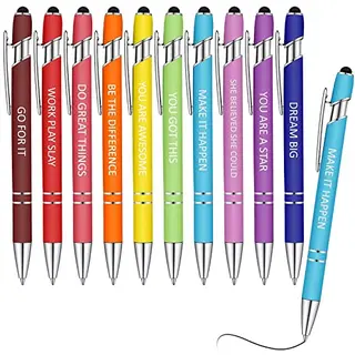 TACYKIBD 10 Stück Kugelschreiber, inspirierende einziehbare Schreibstifte mit Zitaten & Touch Stylus, Metall, Schwarze Tinte