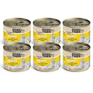 Dogs’n Tiger Adult Katzenfutter mit Huhn, Lachs & Gemüse, ohne Getreide, Zucker & Konservierungsstoffe, 6x200g