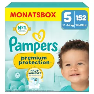 Pampers Premium Protection Größe 5, 152 Windeln, für 11-16 kg, doppelter Schutz für die Haut