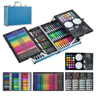ARATERVIO 144-teiliges Malset im Aluminium-Koffer für Kinder & Erwachsene mit Buntstiften, Aquarellstiften, Pastellen & Farben