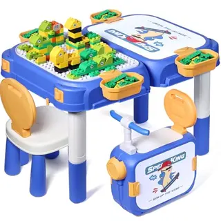 Fygurso Kindertisch mit Stühlen, Spieltisch Set für Kinder ab 3 Jahren, umbaubar in Box mit Rädern