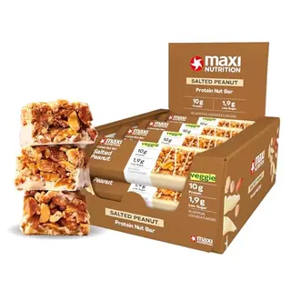MaxiNutrition Salzige Erdnuss-Proteinriegel 12x46g – Nussriegel mit 22% Eiweiß, vegetarisch, ohne Zuckerzusatz & künstliche Aromen
