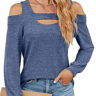 HANERDUN Damen Langarm Oberteil Casual T-Shirt Basic Longshirt Trägerlos Lose Bluse für Herbst & Winter