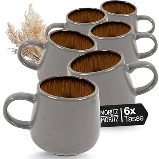 Moritz & Moritz 6er Tassen Set Grau/Beige - 400ml Steinzeug, spülmaschinen- & mikrowellenfest für Kaffee & Tee