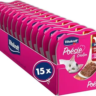 Vitakraft Poésie Création Katzennassfutter in Sauce mit Rind und Karotte, 15x85g, ohne Zucker und Getreide
