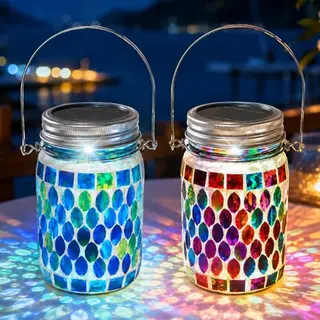 2 Stück Solarlampen Für Außen, Garten & Balkon, Blau + Rot