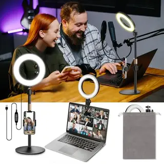 Railee Ringlicht mit Stativ für Handys bis 6" & Laptops, Videokonferenzlicht mit Klemme