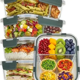 uandu Meal Prep Boxen aus Glas mit 2 Fächern – 5-teilig – BPA-frei, mikrowellen- und gefrierschrankgeeignet