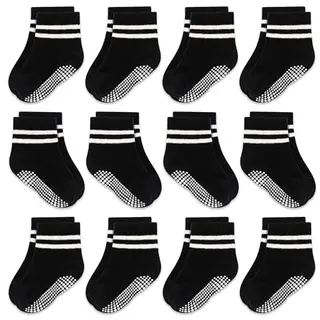 GRPSKCOS Rutschsocken für Kinder 12 Paar ABS Antirutschsocken 0-7 Jahre (#3 Schwarz 6-12 Monate)