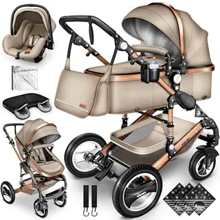 KIDUKU® 3-in-1 Kinderwagen XXL Komplettset mit Babywanne, Buggy & Auto-Babyschale
