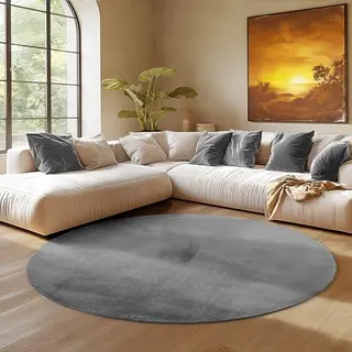 SIMPEX Runder grauer Kurzflor-Teppich 80 cm, waschbar, weich, rutschfest, modern und einfarbig für Wohnzimmer, Küche, Schlafzimmer & Kinderzimmer