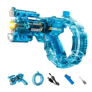 Elektrische Wasserpistole mit Blitz-Effekten, große Reichweite, wiederaufladbar, automatische Wasseraufnahme (Blau)