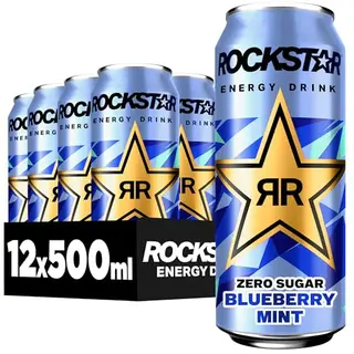 Rockstar Energy Drink Blueberry Mint, Zero Sugar, Energie Drink, 12 x 500ml