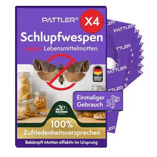 PATTLER® Schlupfwespen gegen Lebensmittelmotten – 4 Karten – Lebensmittelmottenbekämpfung ohne Chemie, Alternative zu Mottenfalle & Pheromon