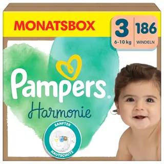 Pampers Harmonie Windeln Größe 3, 186 Stück, sanfter Hautschutz für Babys von 6 bis 10 kg